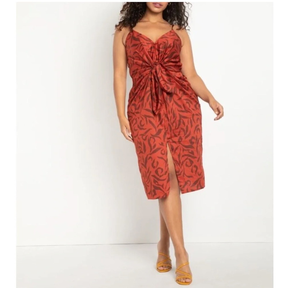Eloquii Tie Front Dress Zebra Burnt Orange Rust Women 18 100% Cotton Resort